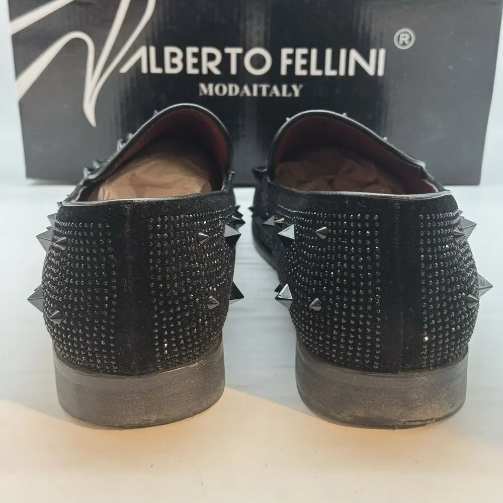 Alberto Fellini Sparko 24 Dress Shoes Men's 13 Loafers Black with Red Sole Spike